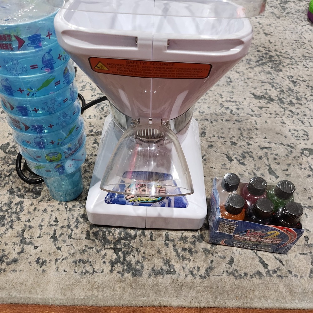 Little Snowie 2 Ice Shaver Home Snow Cone Machine Kit with Syrups and Cups White